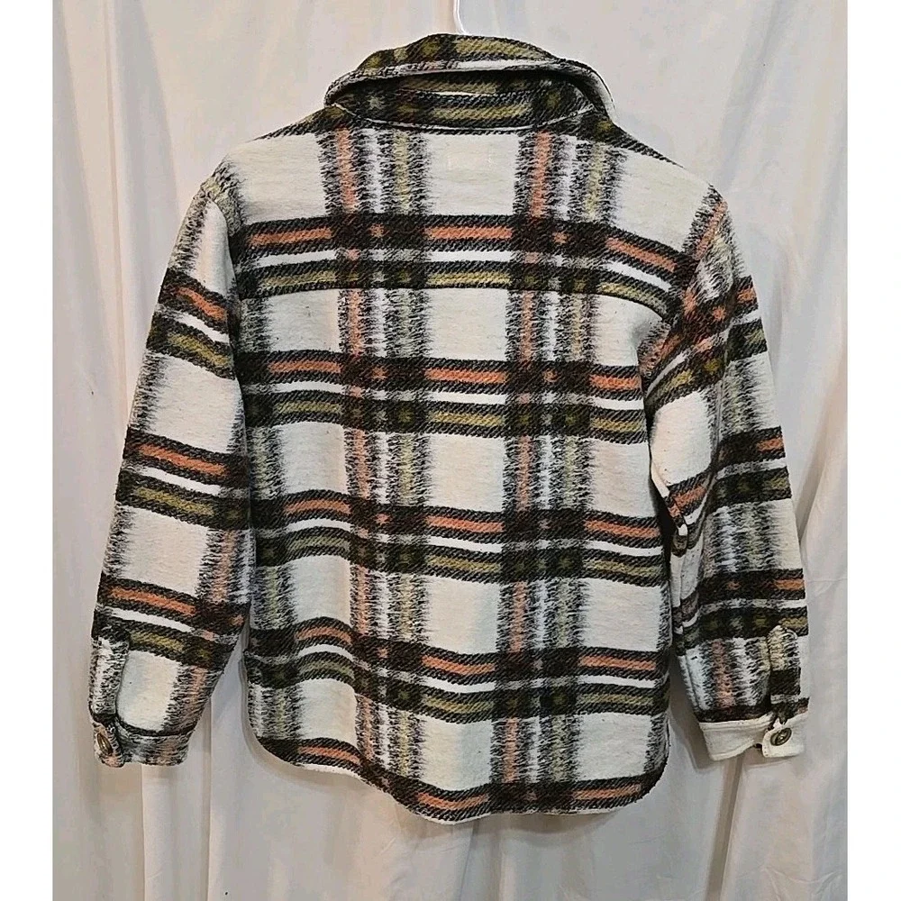 Bke Youth Flannel Shacket Jacket Button-Up Girls Size L White Orange Green Black